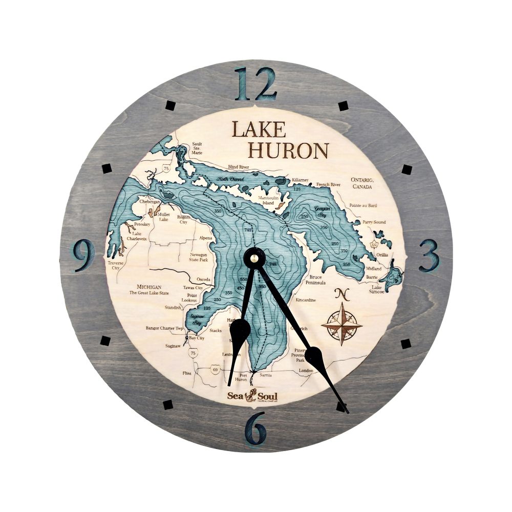 Lake Huron Nautical Clock Driftwood Accent with Blue Green Water