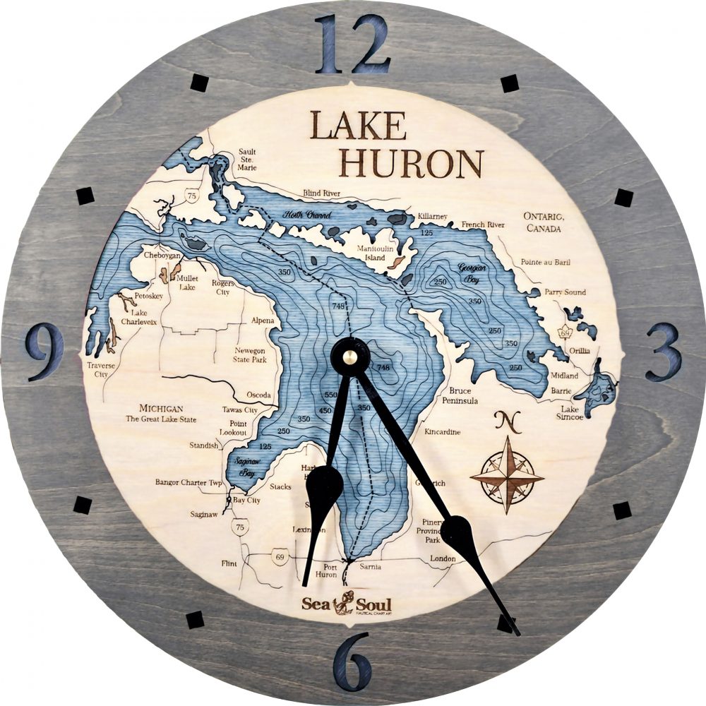 Lake Huron Nautical Clock Driftwood Accent with Deep Blue Water Product Shot
