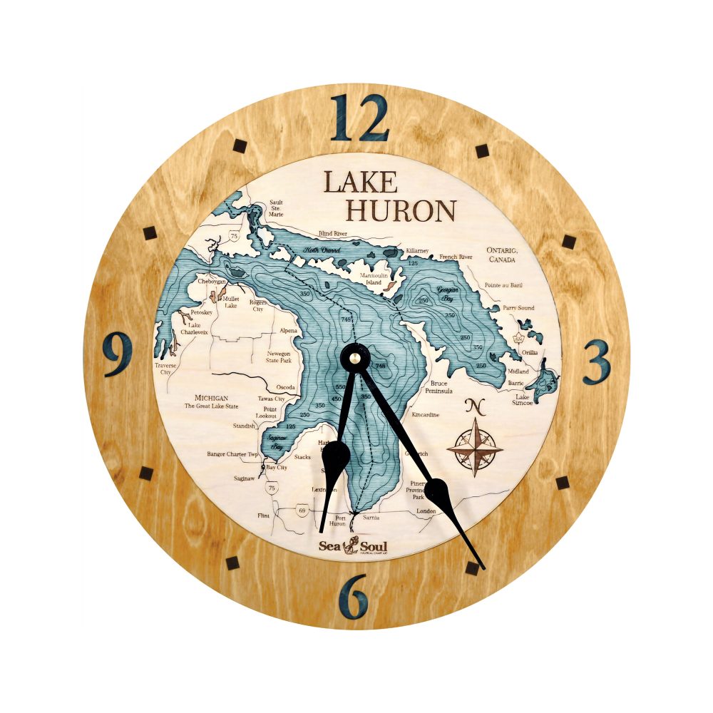 Lake Huron Nautical Clock Honey Accent with Blue Green Water
