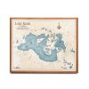 Lake Kerr Nautical Map Wall Art Cherry Accent with Blue Green Water