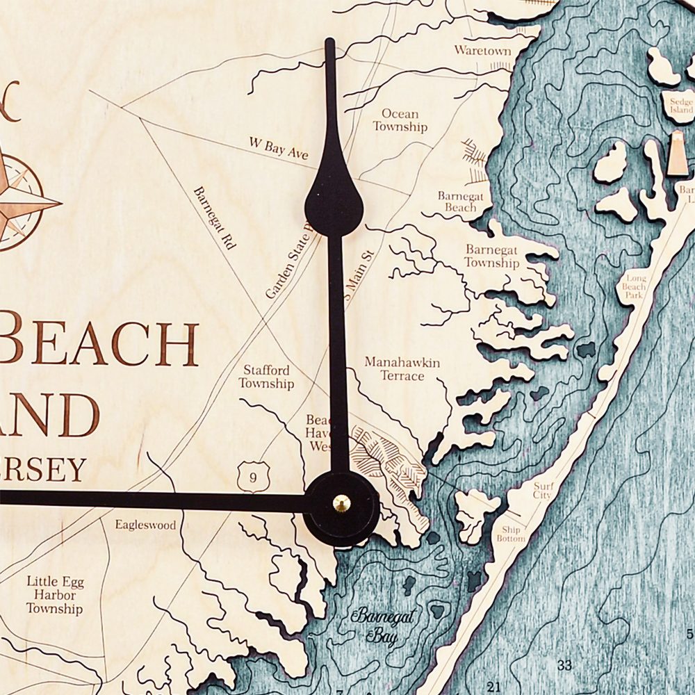 Long Beach Nautical Wall Clock Birch Accent with Blue Green Water Detail Shot 2