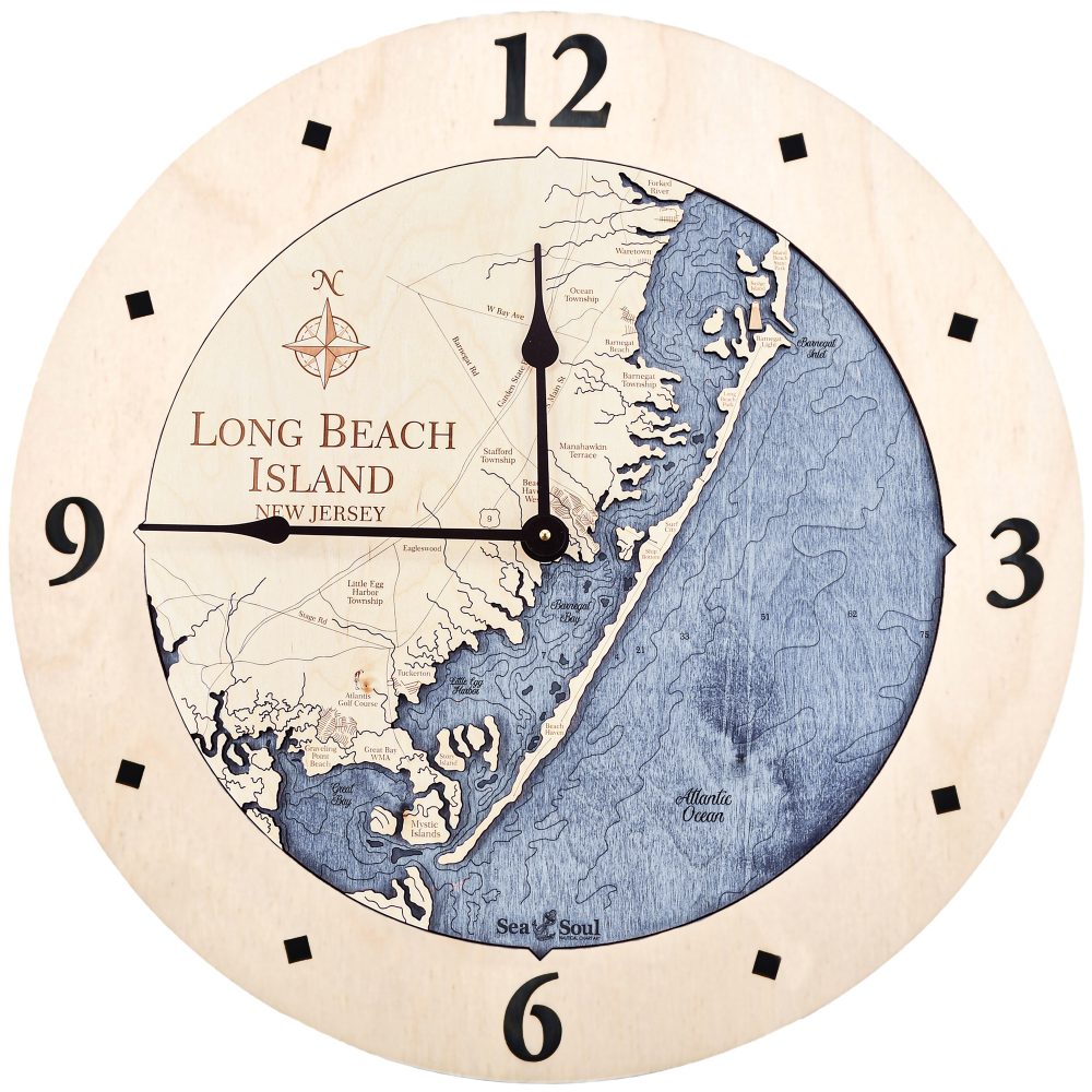 Long Beach Nautical Wall Clock Birch Accent with Deep Blue Water Product Shot