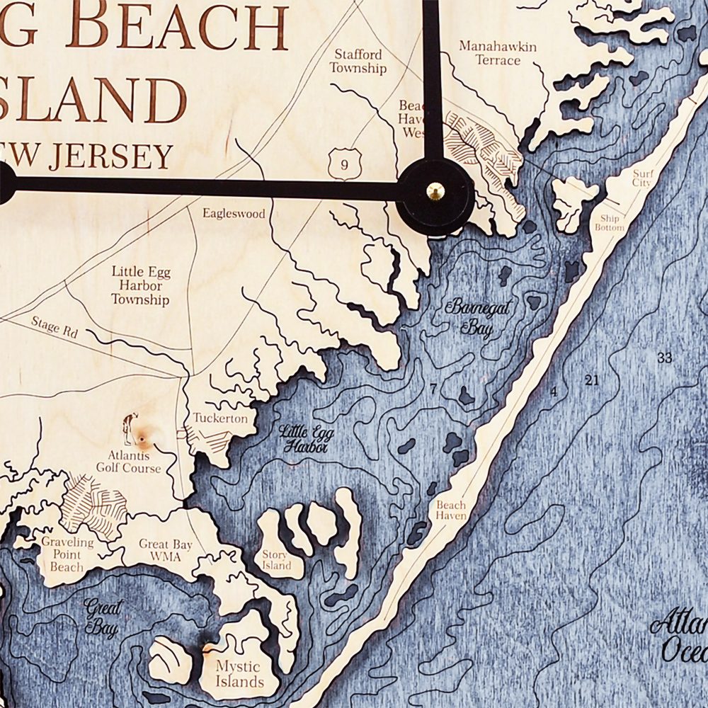 Long Beach Nautical Wall Clock Birch Accent with Deep Blue Water Detail Shot 1