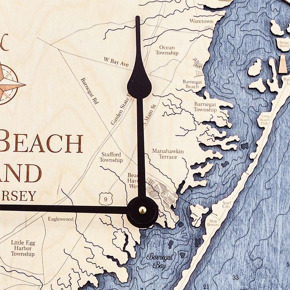 Long Beach Nautical Wall Clock Birch Accent with Deep Blue Water Detail Shot 2
