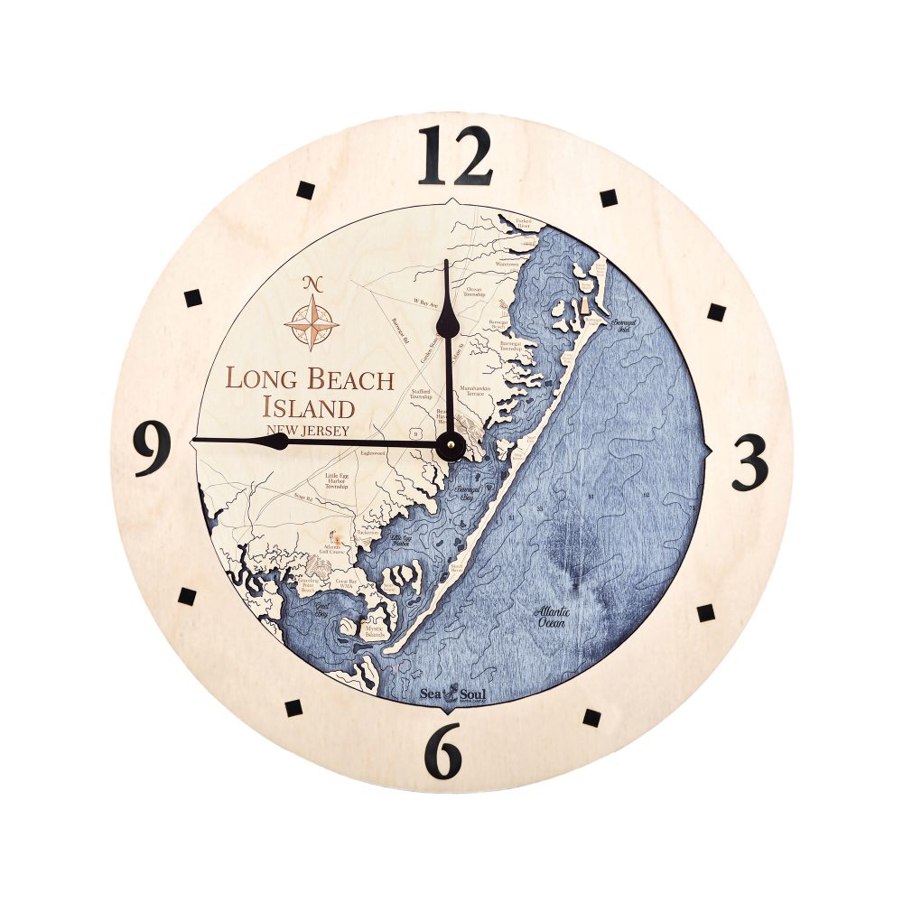 Long Beach Nautical Wall Clock Birch Accent with Deep Blue Water