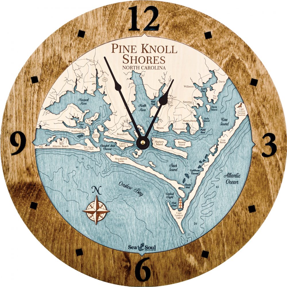 Pine Knoll Shores Nautical Wall Clock Americana Accent with Blue Green Water Product Shot