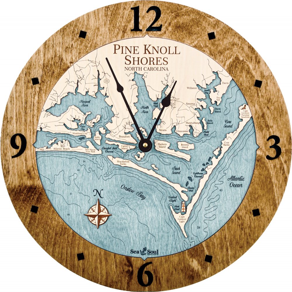 Pine Knoll Shores Nautical Wall Clock Americana Accent with Blue Green Water Product Shot