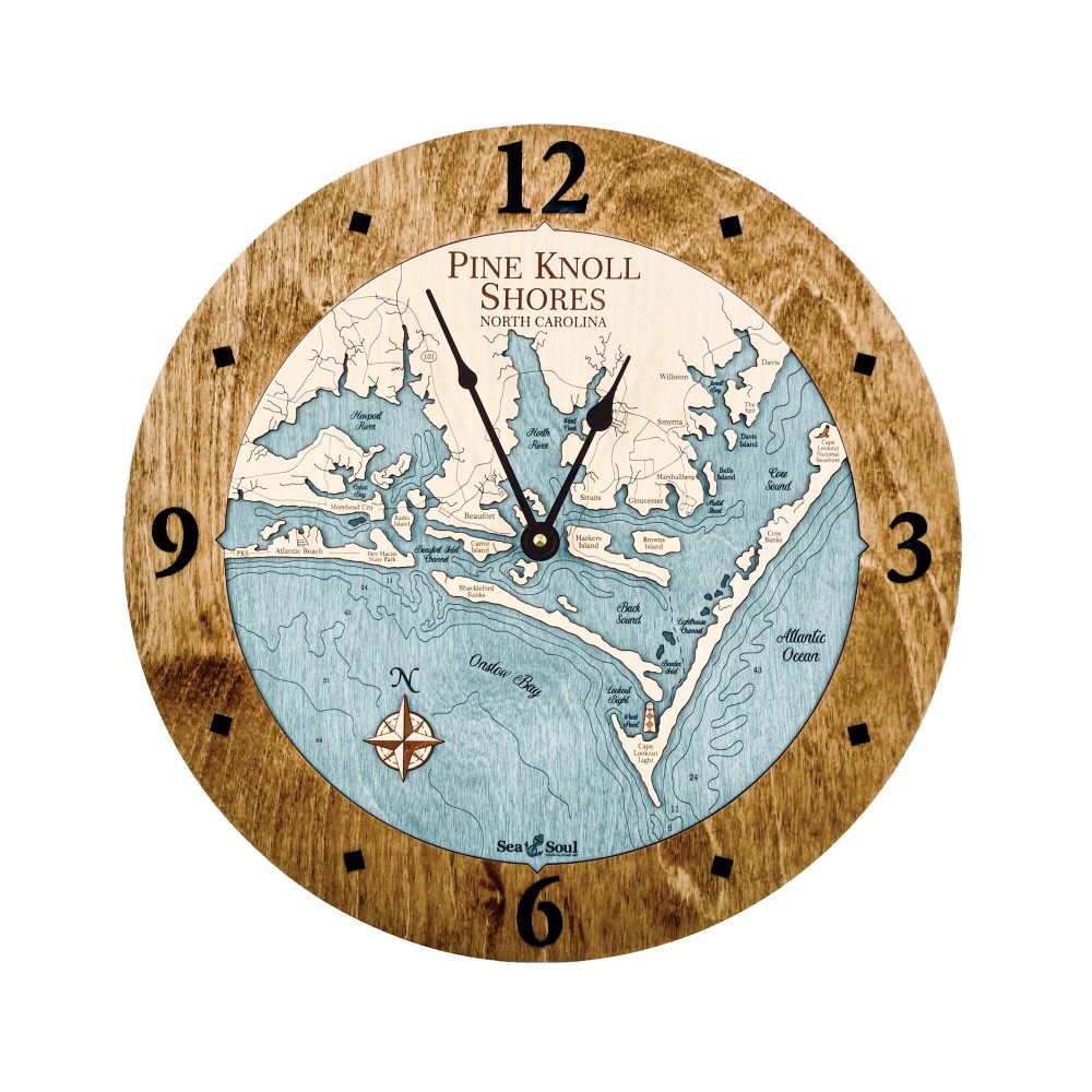 Pine Knoll Shores Nautical Wall Clock Americana Accent with Blue Green Water
