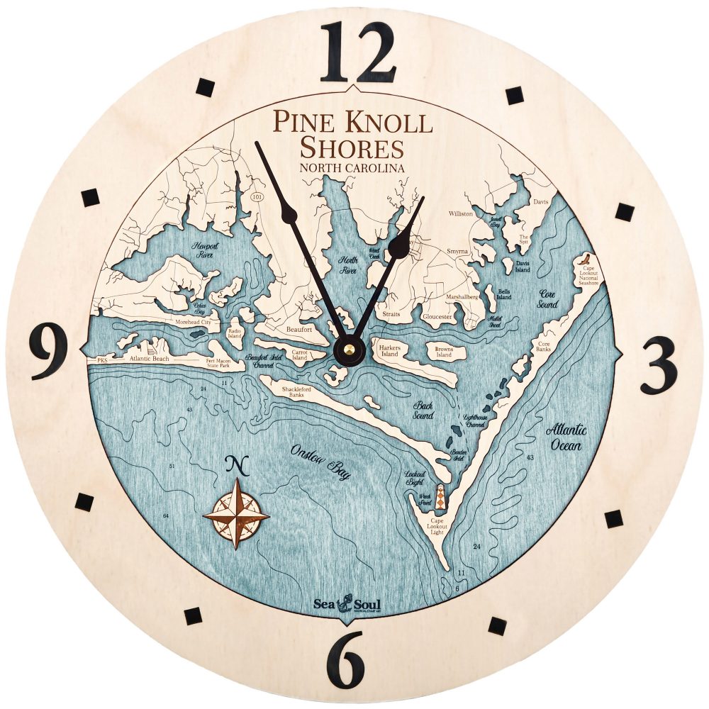 Pine Knoll Shores Nautical Wall Clock Birch Accent with Blue Green Water Product Shot