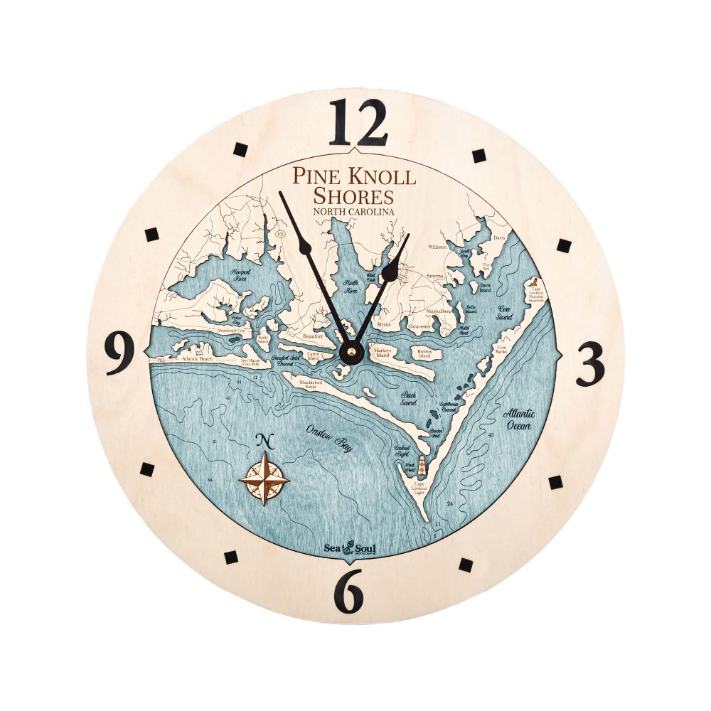 Pine Knoll Shores Nautical Wall Clock Birch Accent with Blue Green Water