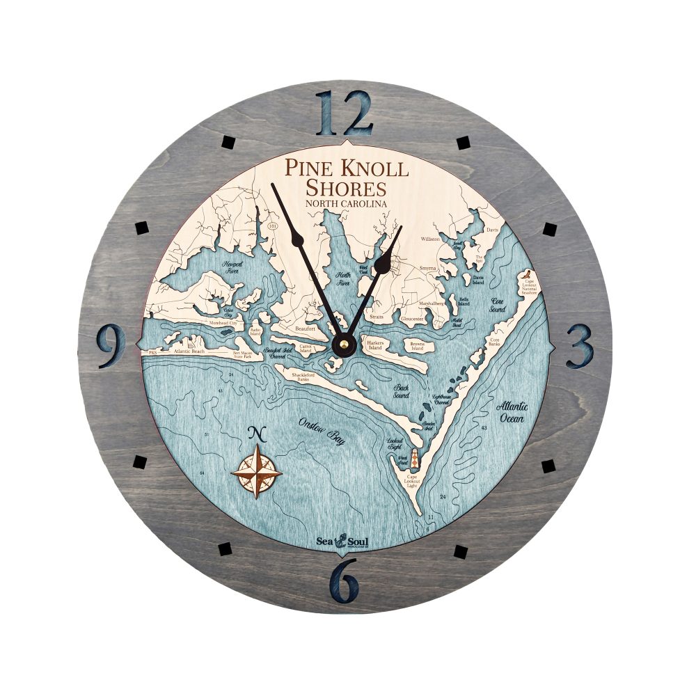 Pine Knoll Shores Nautical Wall Clock Driftwood Accent with Blue Green Water