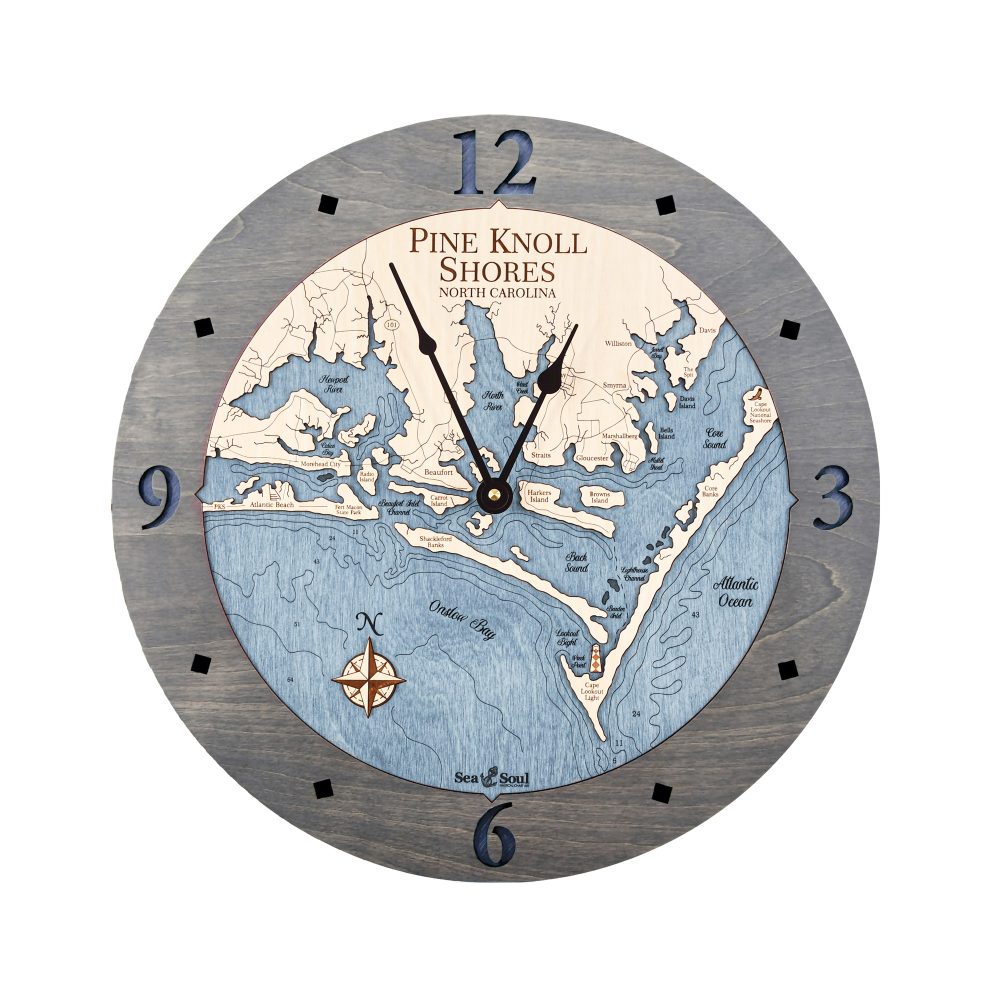 Pine Knoll Shores Nautical Wall Clock Driftwood Accent with Deep Blue Water