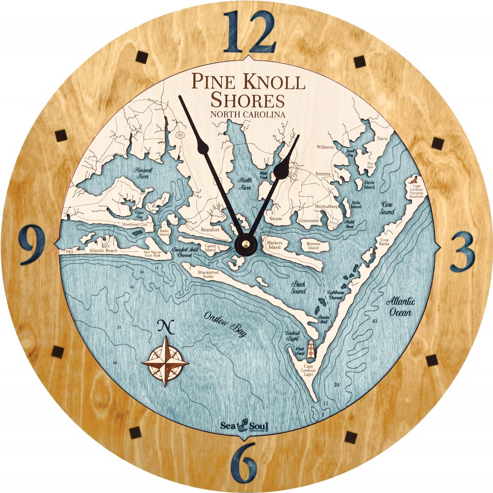 Pine Knoll Shores Nautical Wall Clock Honey Accent with Blue Green Water Product Shot