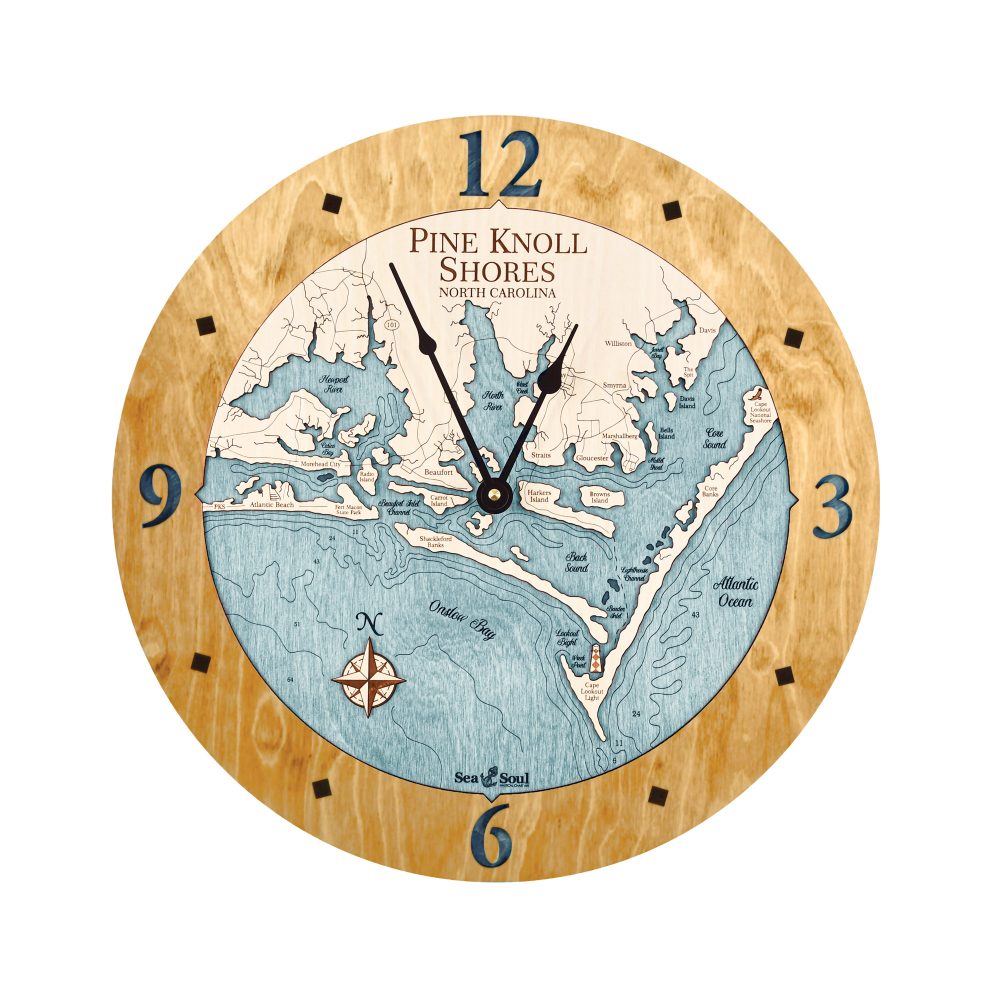Pine Knoll Shores Nautical Wall Clock Honey Accent with Blue Green Water