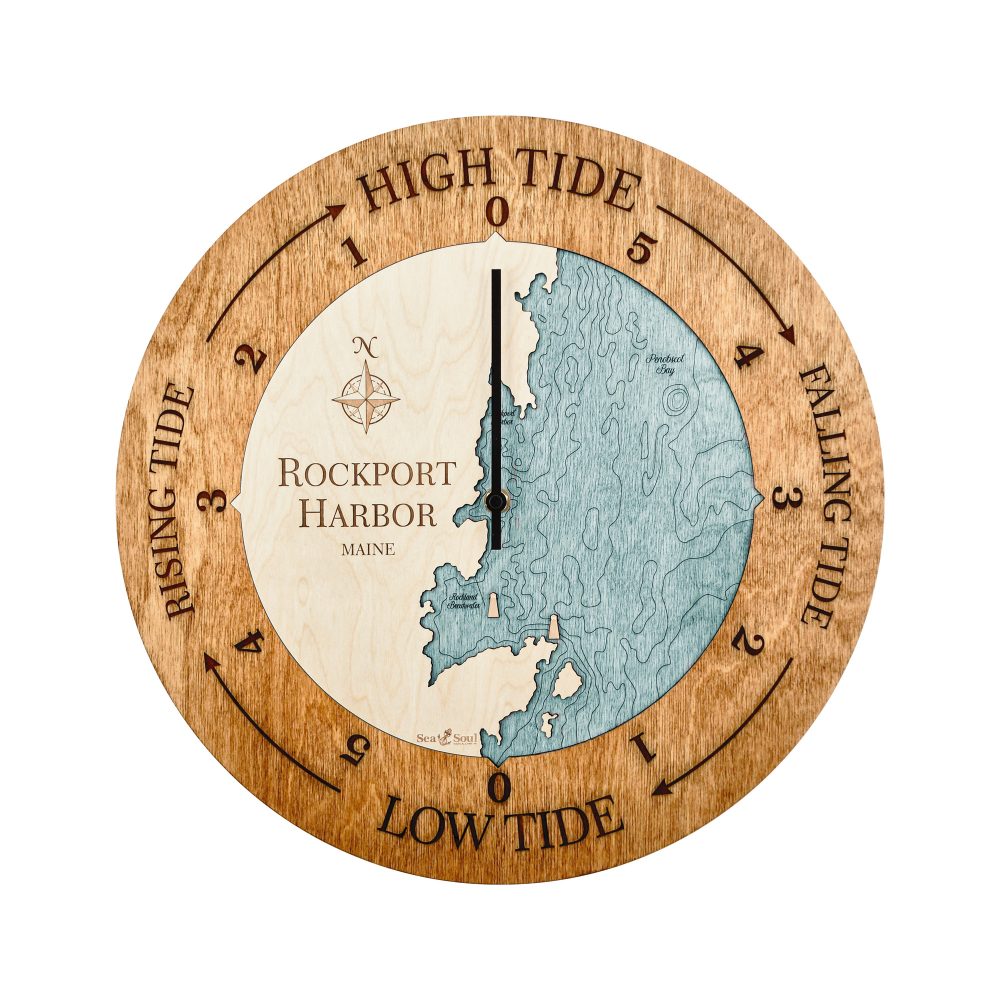 Rockport Harbor Tide Clock Americana Accent with Blue Green Water