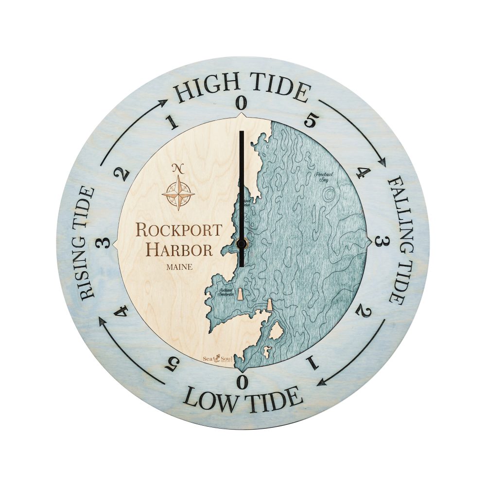 Rockport Harbor Tide Clock Bleach Blue Accent with Blue Green Water