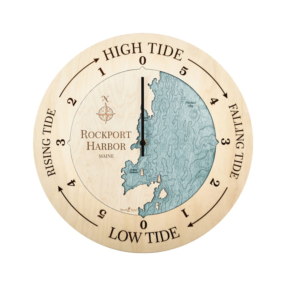 Rockport Harbor Tide Clock Birch Accent with Blue Green Water