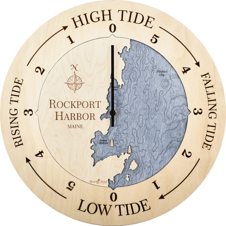 Rockport Harbor Tide Clock Birch Accent with Deep Blue Water Product Shot