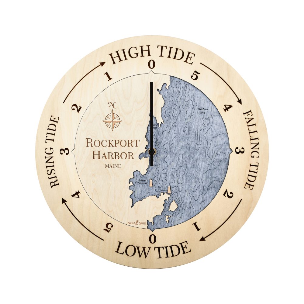 Rockport Harbor Tide Clock Birch Accent with Deep Blue Water