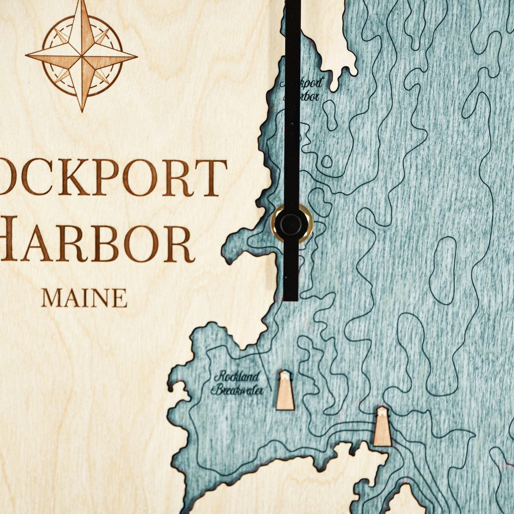 Rockport Harbor Tide Clock Birch Accent with Blue Green Water Detail Shot 2