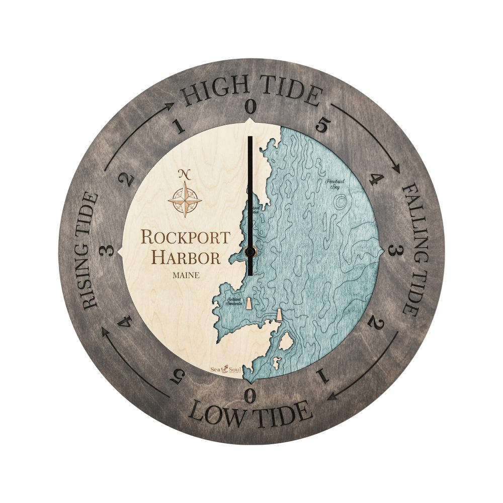 Rockport Harbor Tide Clock Driftwood Accent with Blue Green Water