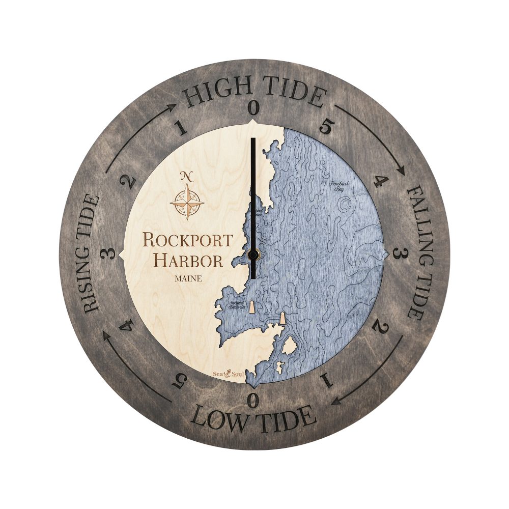 Rockport Harbor Tide Clock Driftwood Accent with Deep Blue Water
