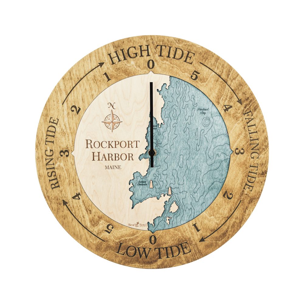 Rockport Harbor Tide Clock Honey Accent with Blue Green Water