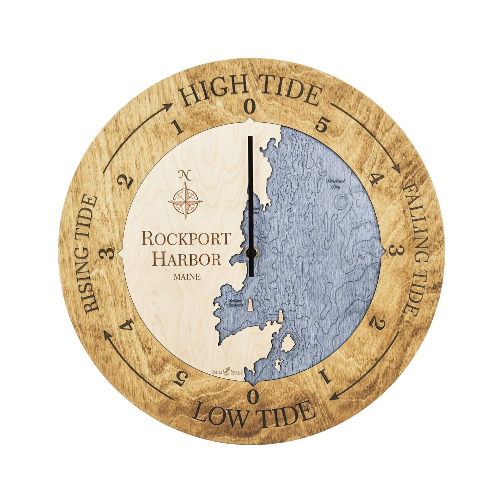 Rockport Harbor Tide Clock Honey Accent with Deep Blue Water