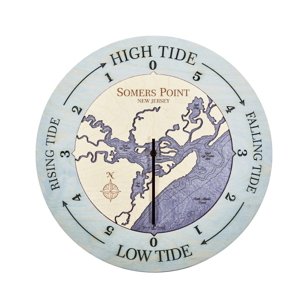 Somers Point Tide Clock Bleach Blue Accent with Deep Blue Water