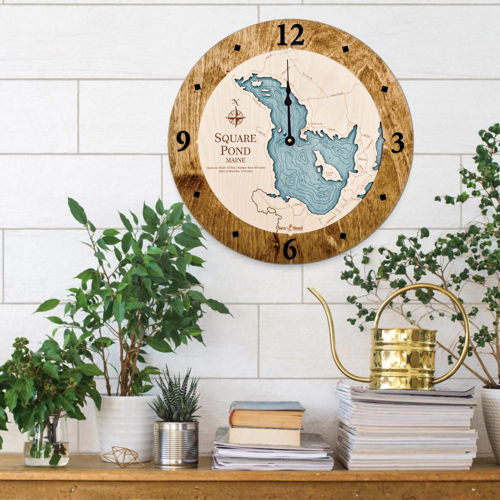 Square Pond Nautical Clock Americana Accent with Blue Green Water Hanging on Wall
