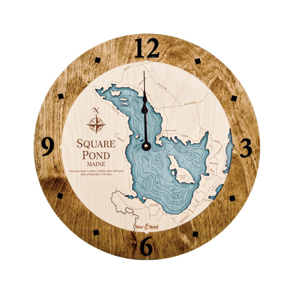 Square Pond Nautical Clock Americana Accent with Blue Green Water