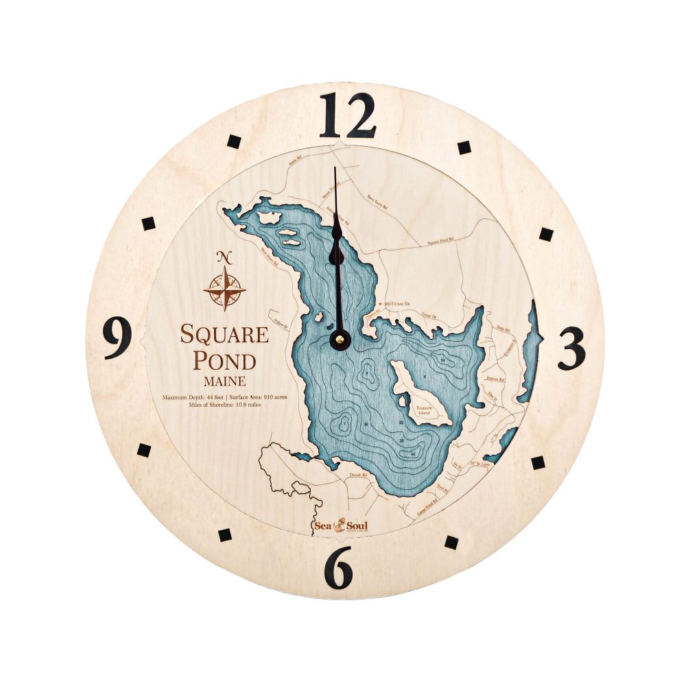 Square Pond Nautical Clock Birch Accent with Blue Green Water