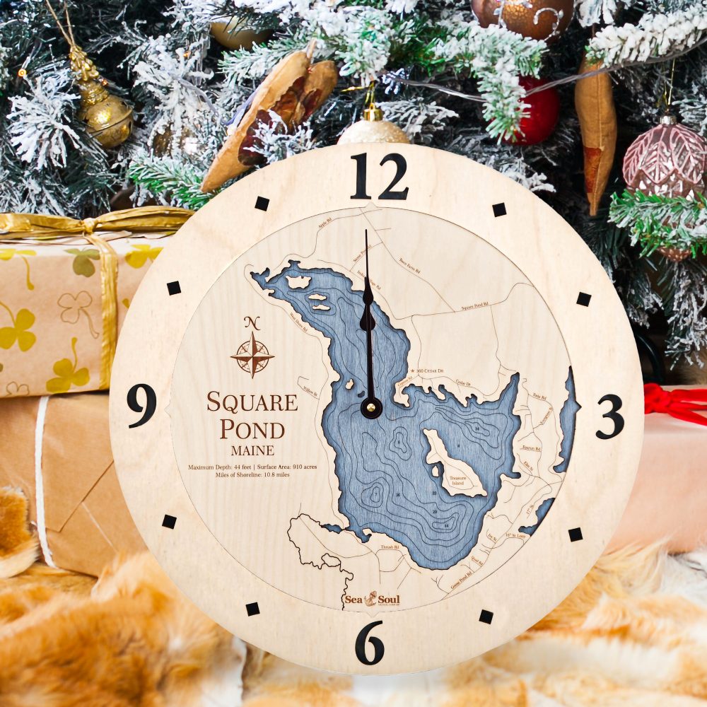 Square Pond Nautical Clock Birch Accent with Deep Blue Water Sitting on Blanket