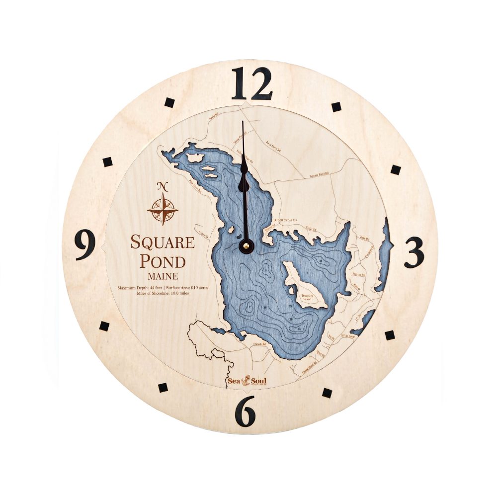 Square Pond Nautical Clock Birch Accent with Deep Blue Water