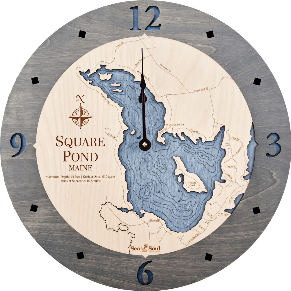 Square Pond Nautical Clock Driftwood Accent with Deep Blue Water Product Shot