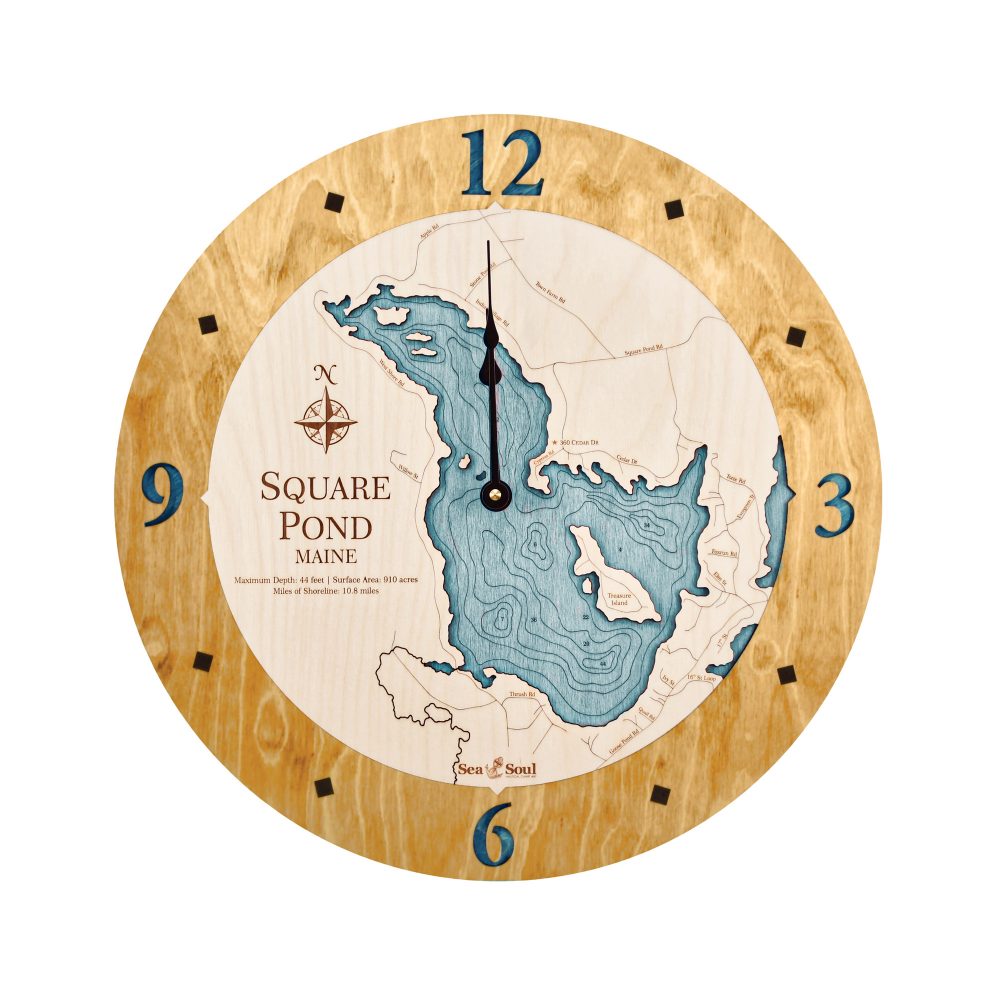 Square Pond Nautical Clock Honey Accent with Blue Green Water