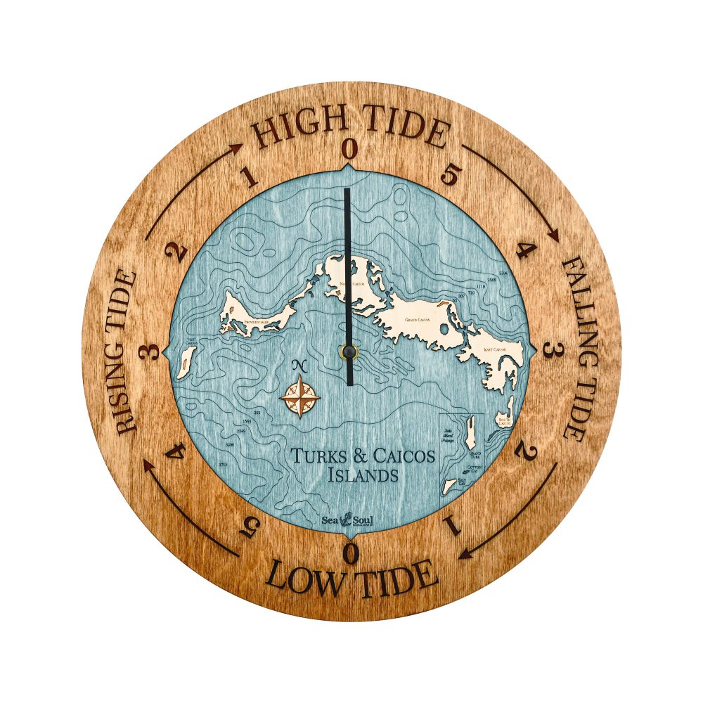 Turks and Caicos Tide Clock Americana Accent with Blue Green Water