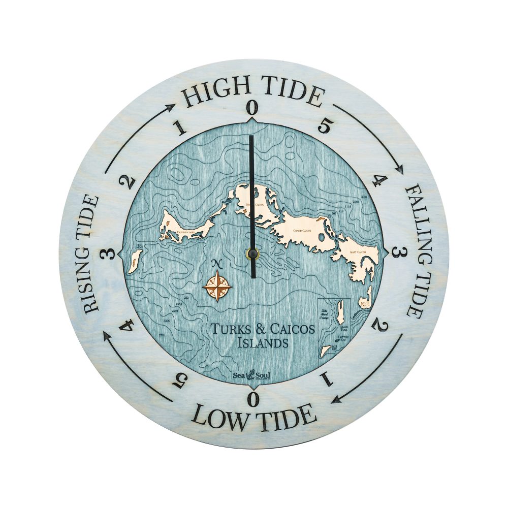 Turks and Caicos Tide Clock Bleach Blue Accent with Blue Green Water
