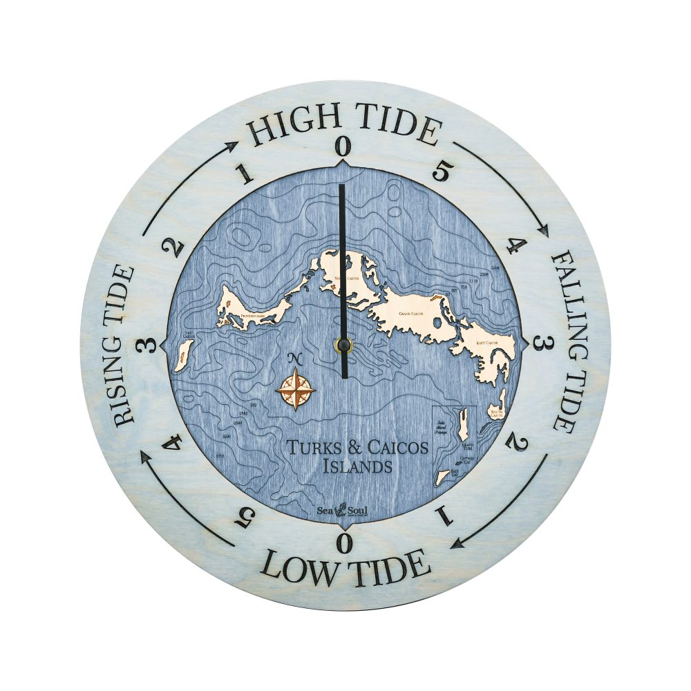 Turks and Caicos Tide Clock Bleach Blue Accent with Deep Blue Water