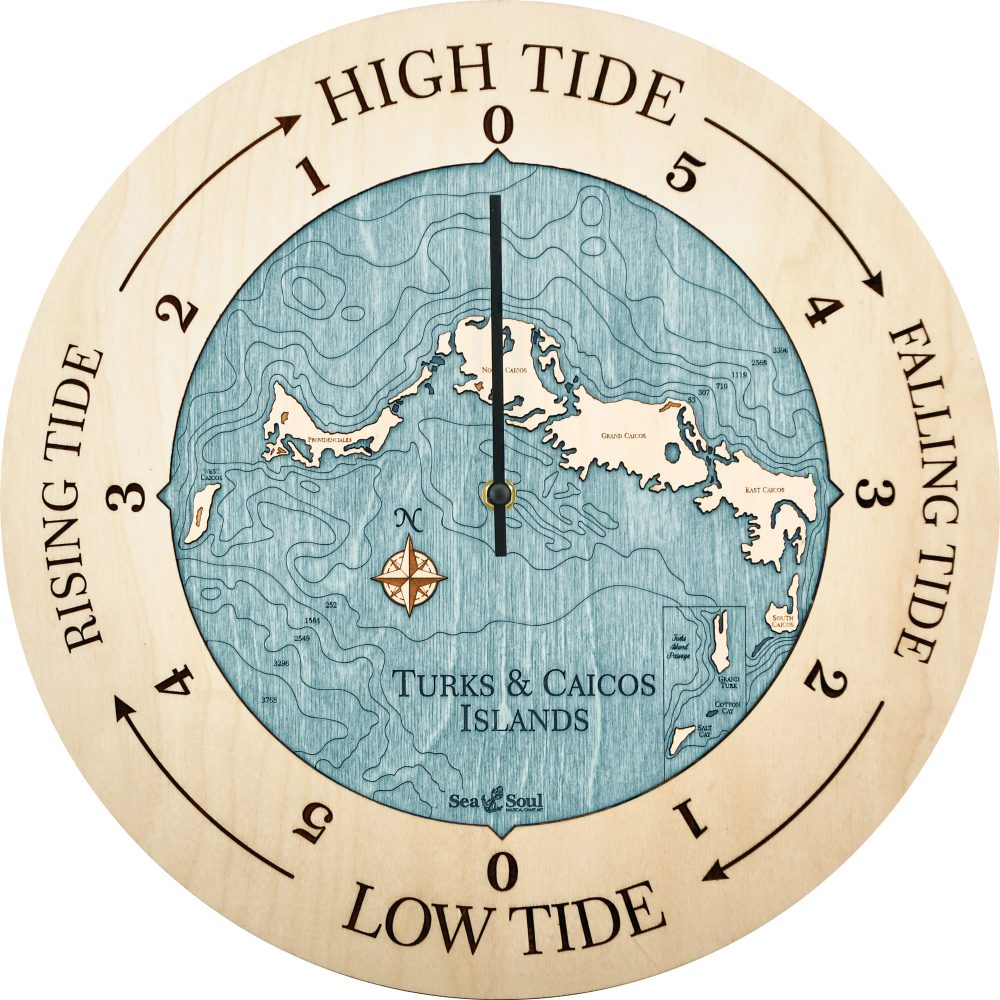 Turks and Caicos Tide Clock Birch Accent with Blue Green Water Product Shot
