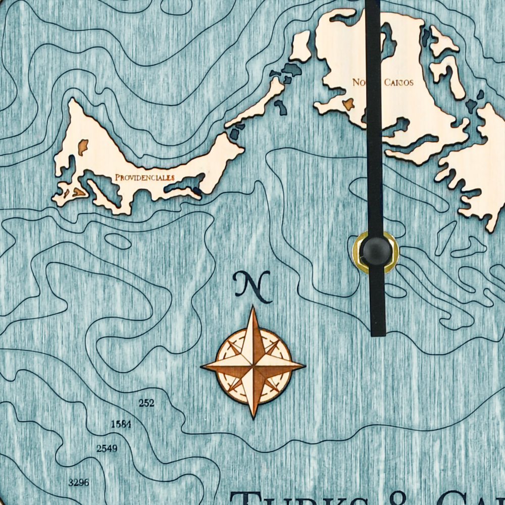 Turks and Caicos Tide Clock Birch Accent with Blue Green Water Detail Shot 2