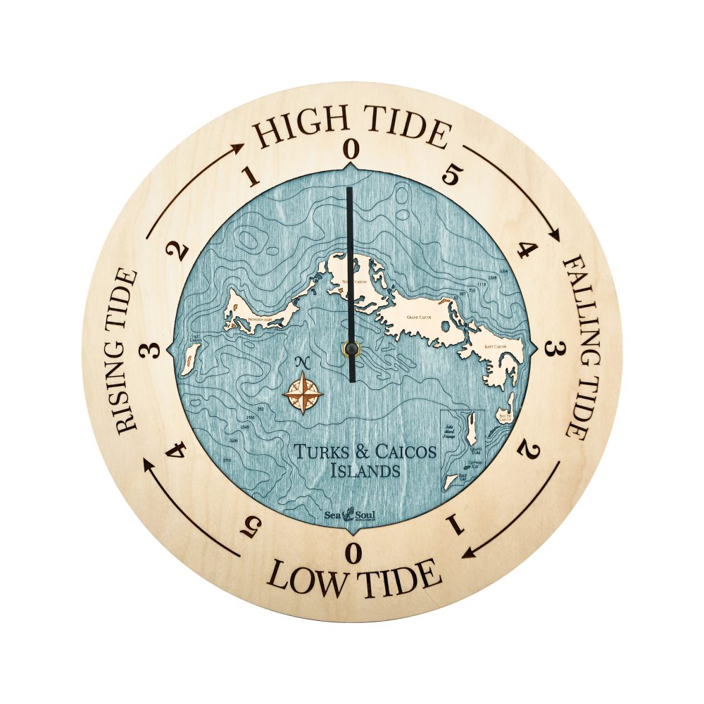 Turks and Caicos Tide Clock Birch Accent with Blue Green Water