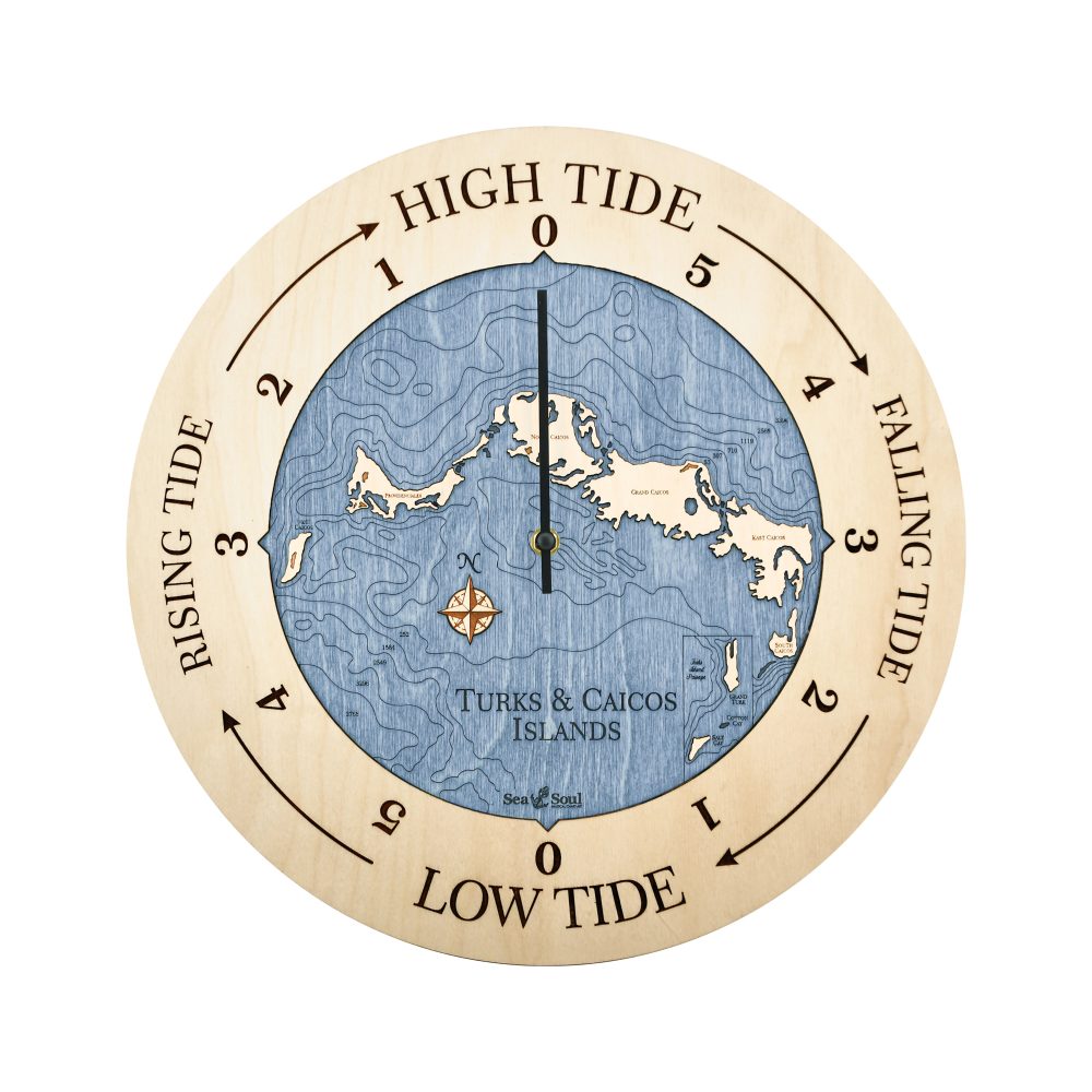 Turks and Caicos Tide Clock Birch Accent with Deep Blue Water