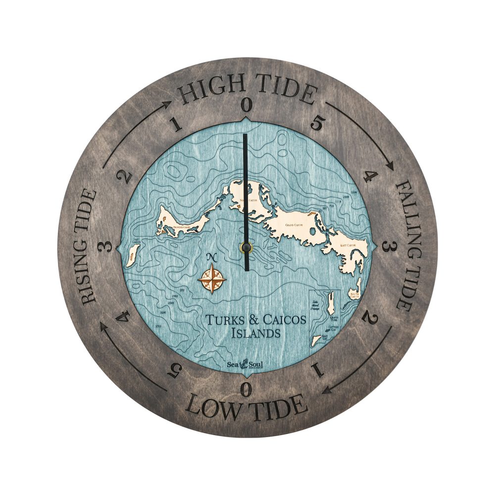 Turks and Caicos Tide Clock Driftwood Accent with Blue Green Water