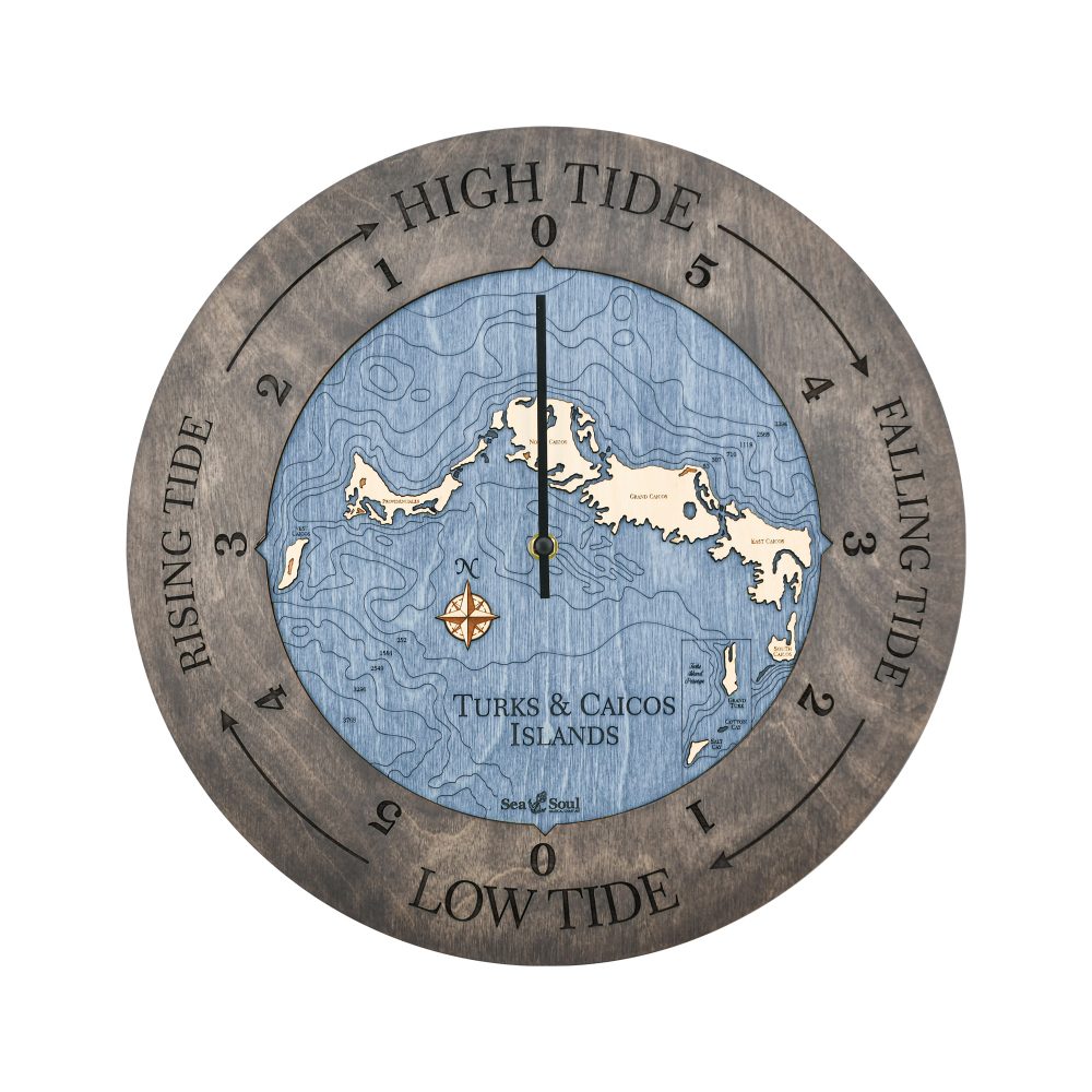 Turks and Caicos Tide Clock Driftwood Accent with Deep Blue Water
