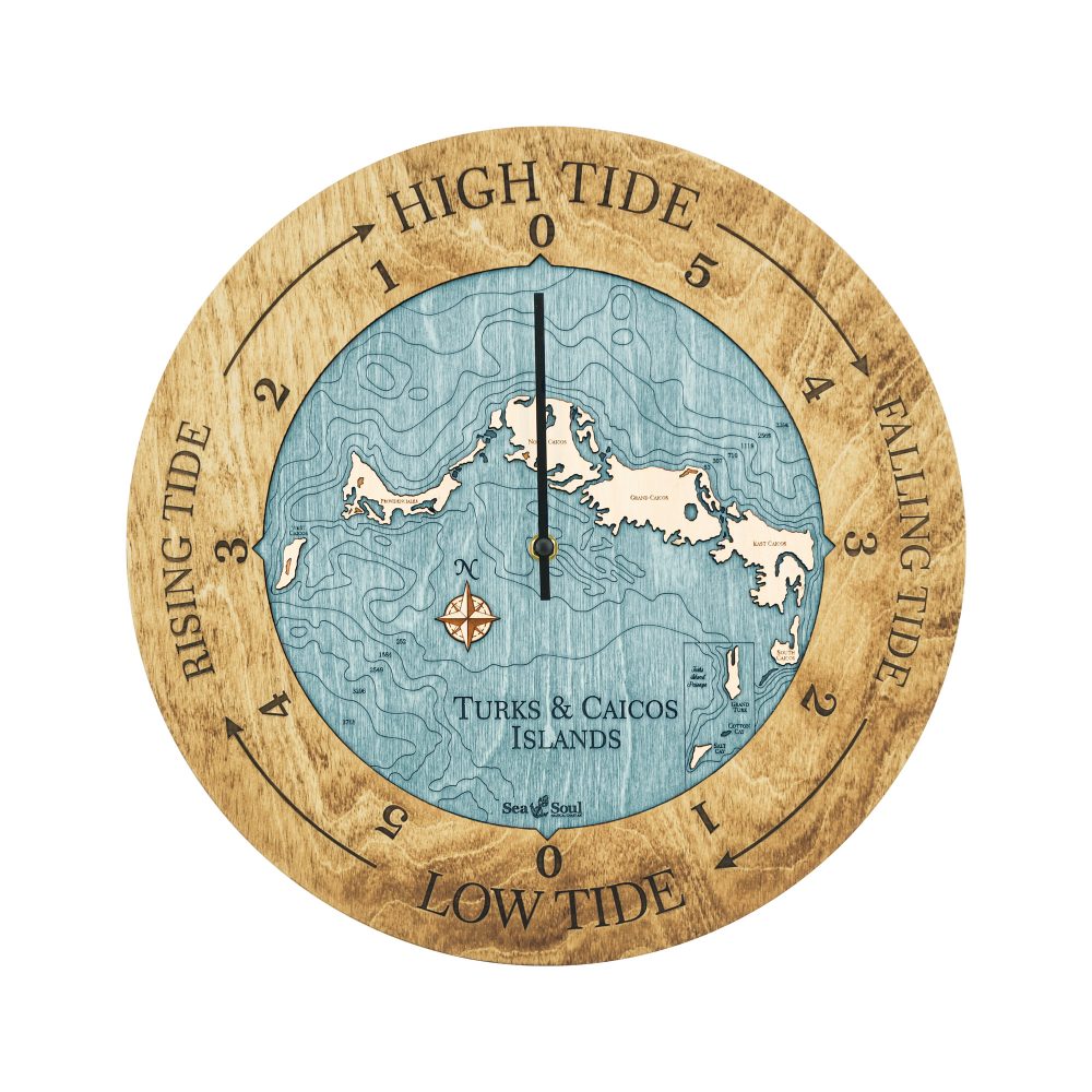 Turks and Caicos Tide Clock Honey Accent with Blue Green Water