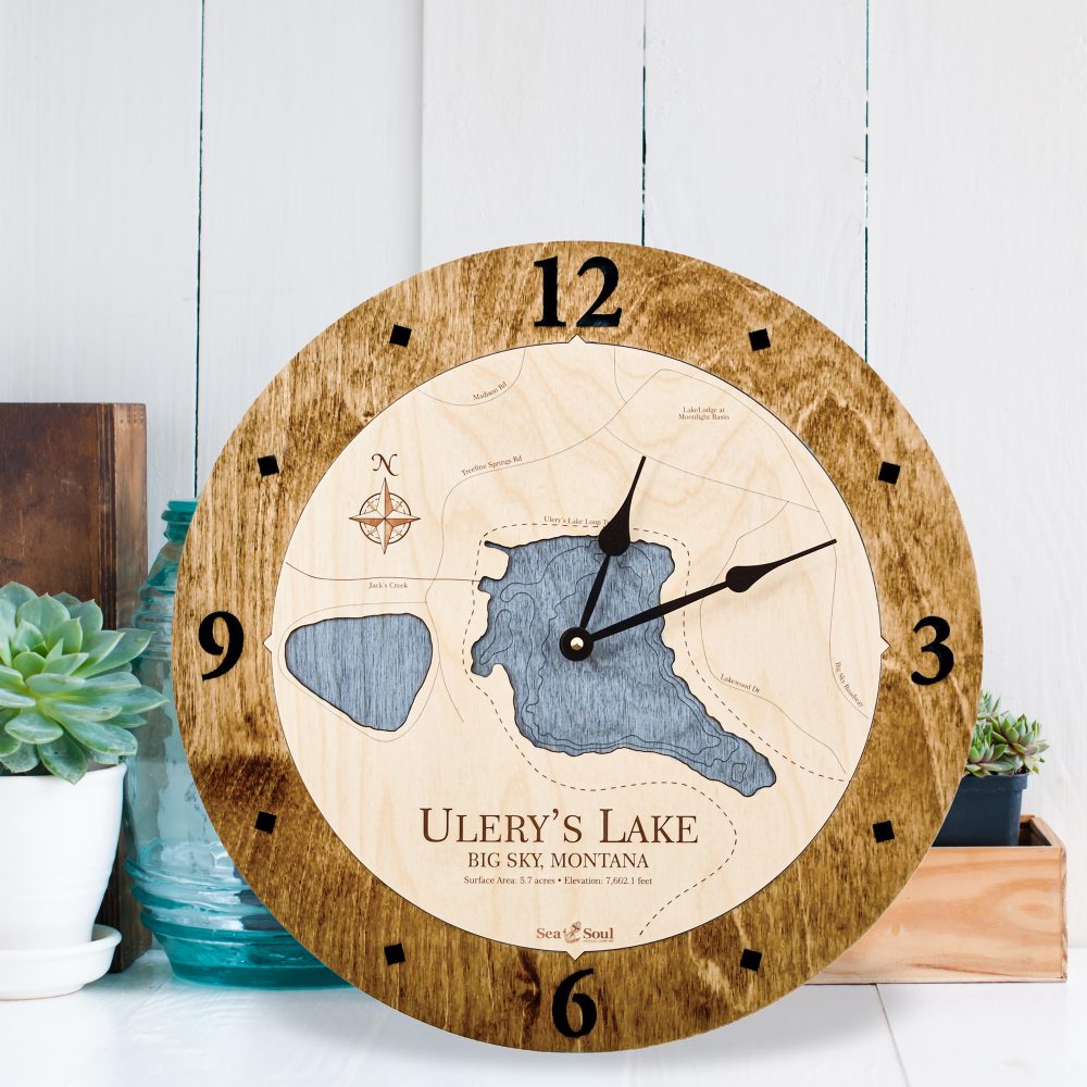 Ulery's Lake Nautical Clock Americana Accent with Deep Blue Water Sitting by Succulents