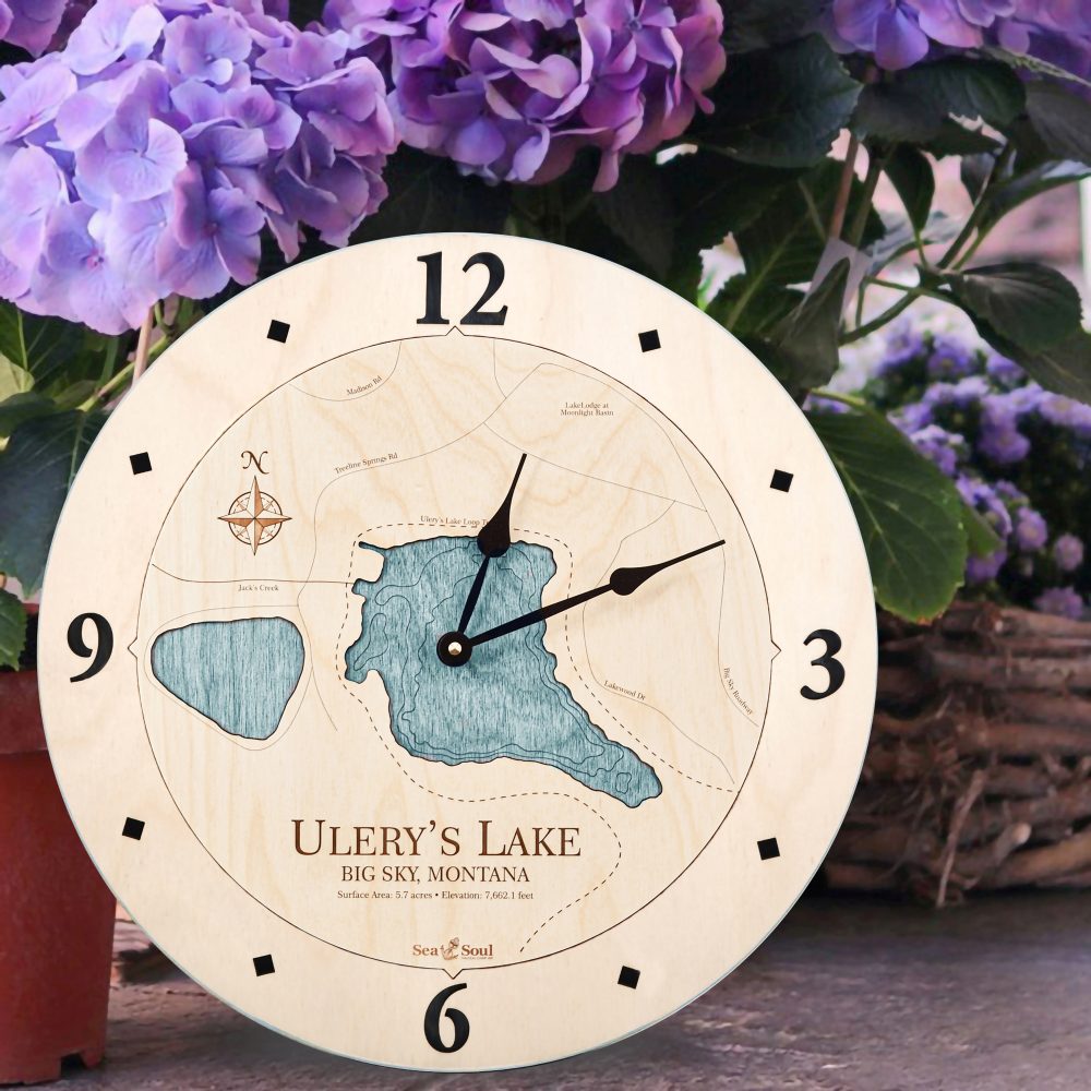 Ulery's Lake Nautical Clock Birch Accent with Blue Green Water Sitting on Ground by Flower Pots
