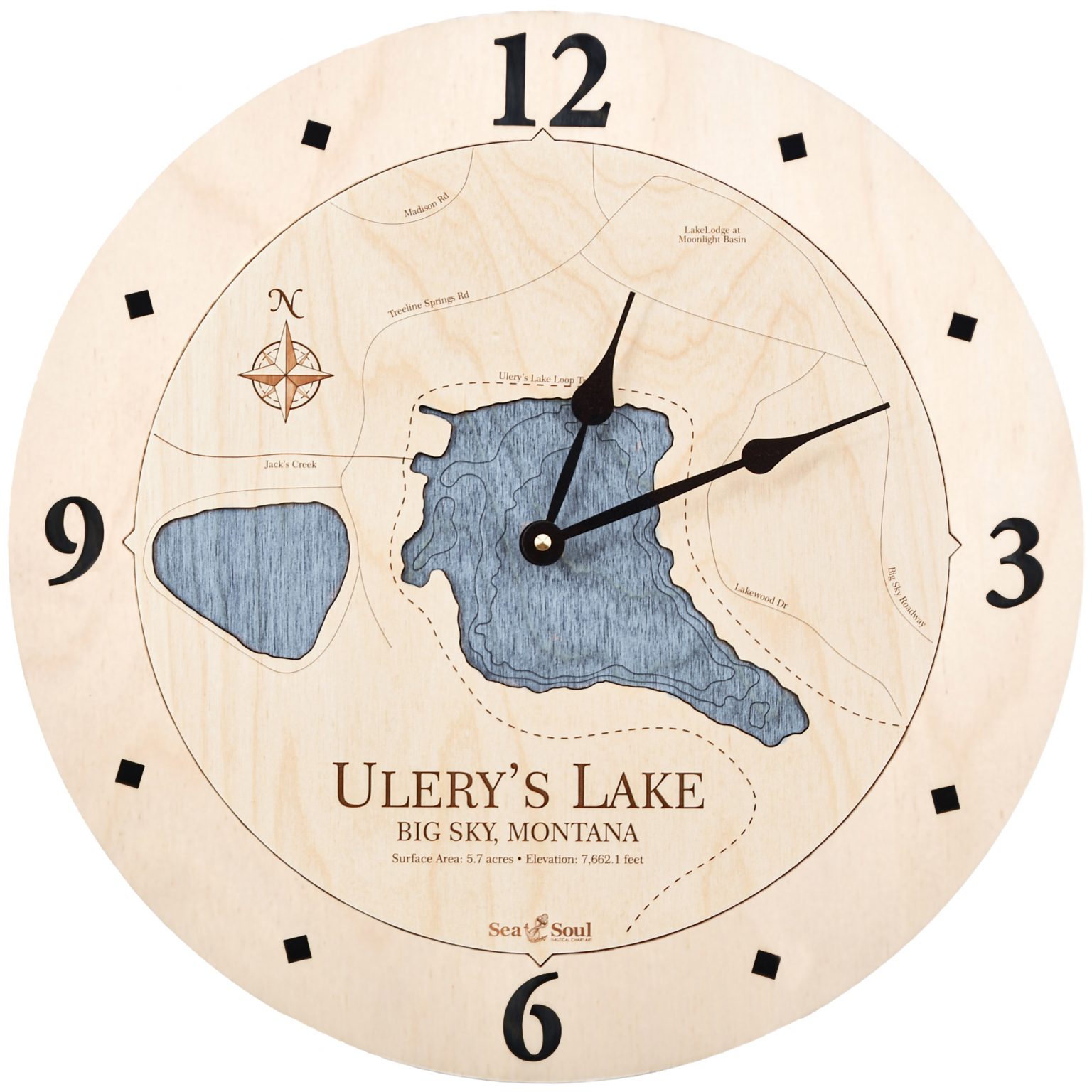 36" Ulery's Lake Nautical Map Clock Sea and Soul Charts