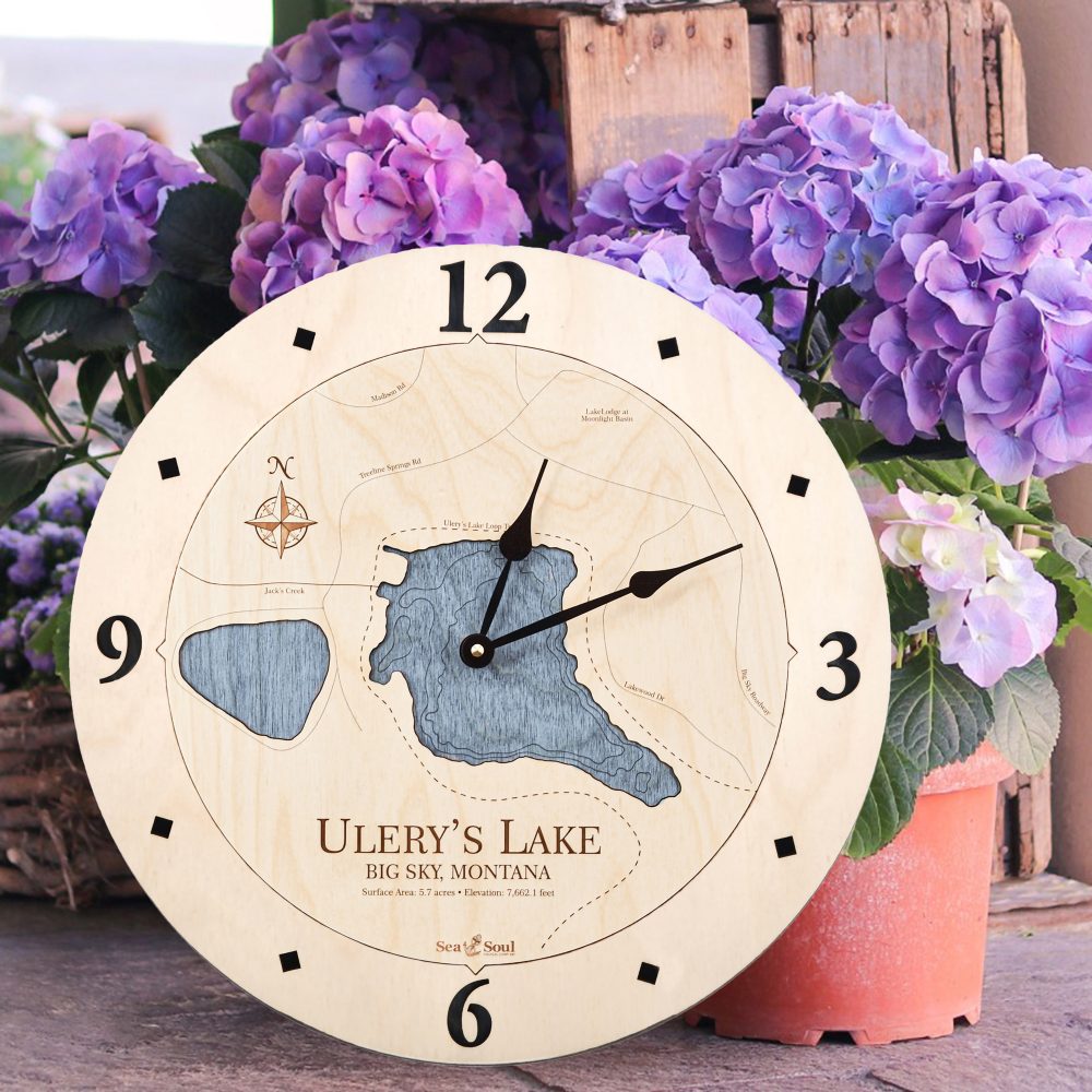 Ulery's Lake Nautical Clock Birch Accent with Deep Blue Water Sitting on Ground by Flower Pots